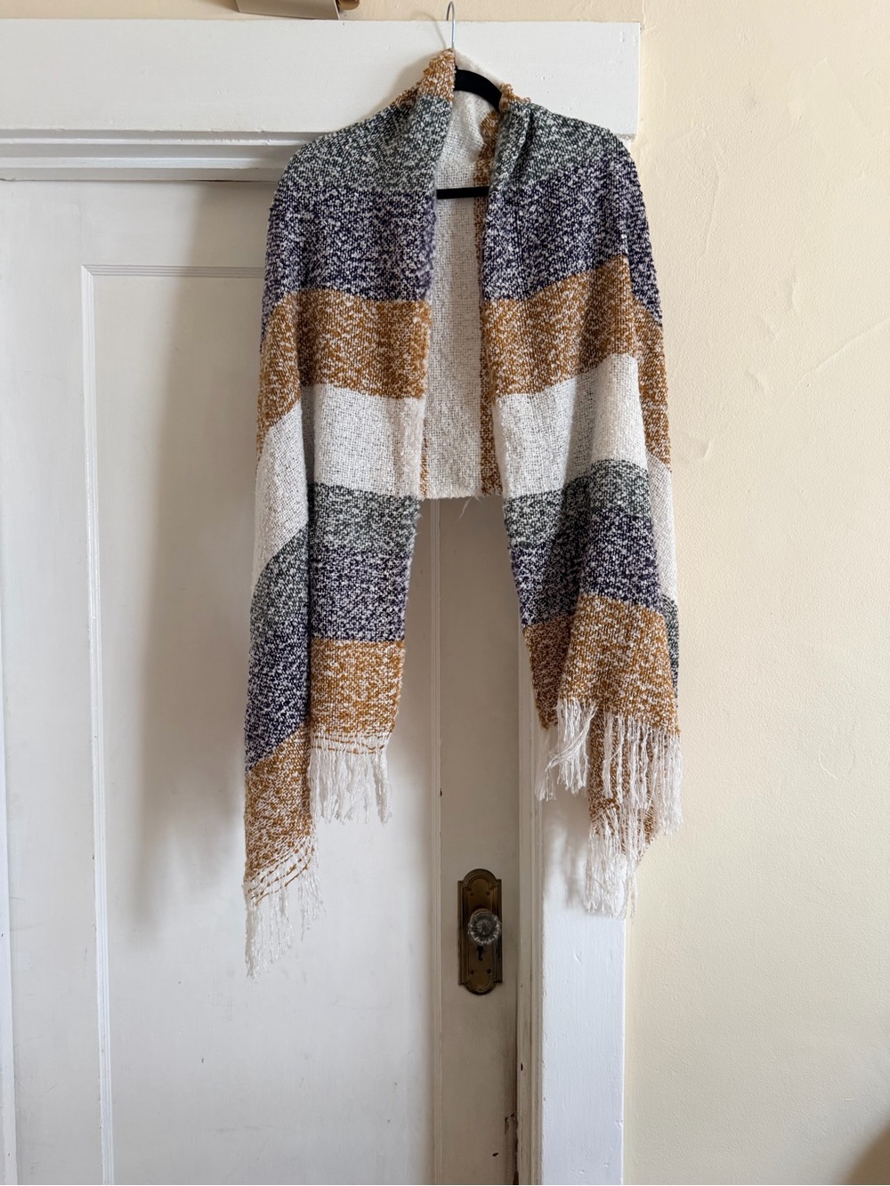 Source Unknown Striped Fringe Wrap - White, Mustard & Charcoal